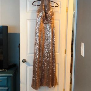 Christina Wu rose gold sequin bridesmaid dress